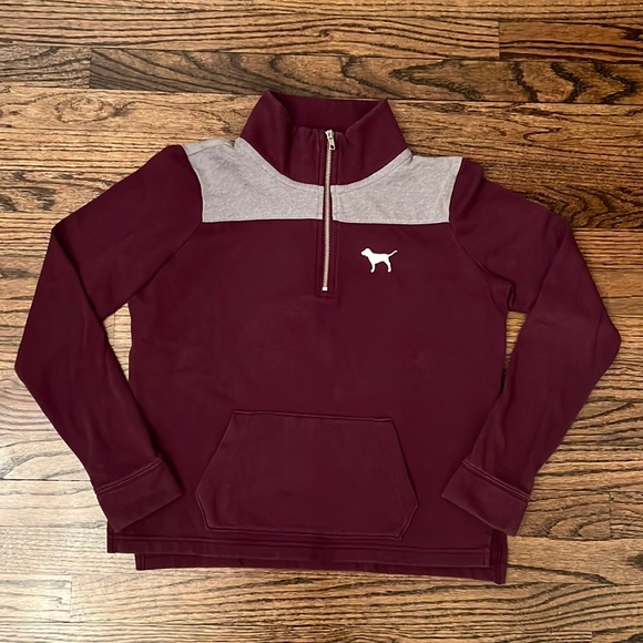 PINK Victoria's Secret Tops - PINK Maroon Quarter Zip Sweatshirt